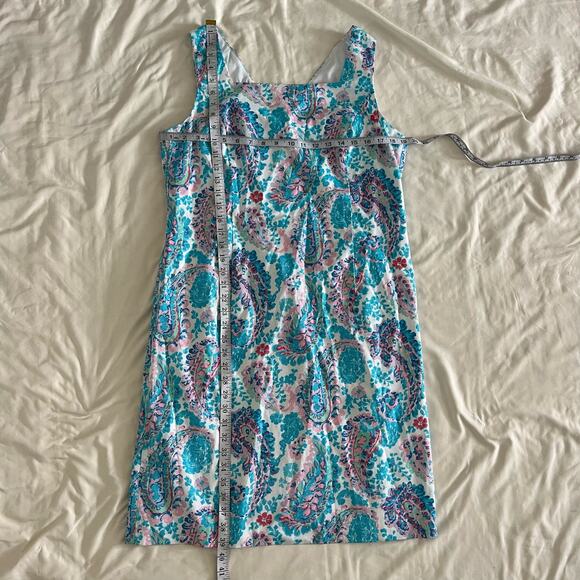 Talbots Sleeveless Blue Pink Fresco Paisley Sheath Dress Wmns 14 Preppy Coastal - Picture 10 of 10